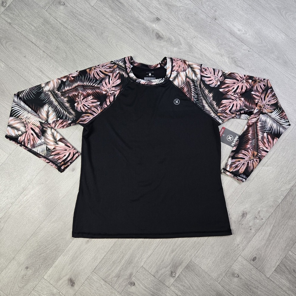 New! Hurley Women's XL Long Sleeve Rash Guard UPF 50+ Scattered Palm HSR1014